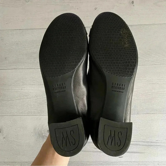 Stuart Weitzman Black Leather Comfy Chunky Heel Patent Bow Cap Toe Pumps Sz 8 - Picture 4 of 7